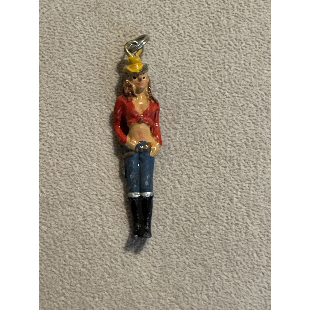 Vintage Cowgirl Painted 2" Metal‎ Figure Pendant
